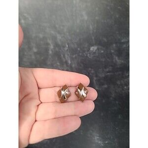 Brown Enamel Silver Tone Metal Stud Earrings Vintage